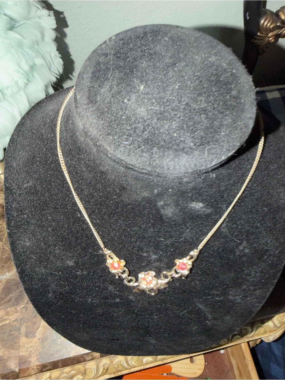 Gold Floral Pink Crystal Necklace - Women Jewelry